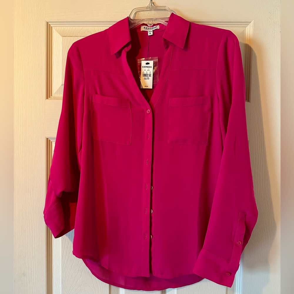 Express Portofino convertible sleeve pink shirt NWT